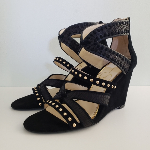 Jessica Simpson Zenolia Black Suede Wedge Sandals - Picture 2 of 9